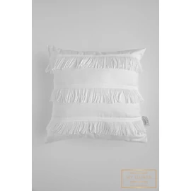 Kis díszpárnahuzat - Fehér, rojtos díszcsíkokkal 