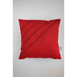 Kis díszpárnahuzat - Piros, dekoratív csíkokkal