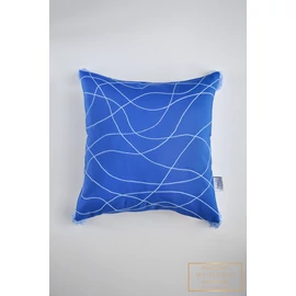 Kis díszpárnahuzat - Királykék, világoskék dekoratív csíkokkal, pom-pommal