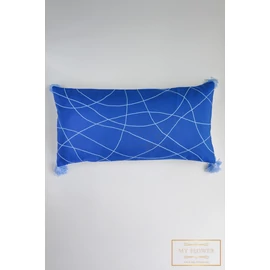 Hosszúkás díszpárnahuzat - Királykék, világoskék dekoratív csíkokkal, pom-pommal