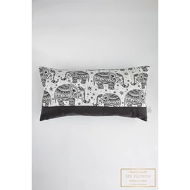Hosszúkás díszpárnahuzat - Fekete, elefánt mintás