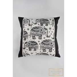 Kis díszpárnahuzat - Fekete, elefánt mintás