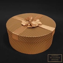 Karamell színű pöttyös mintás díszdoboz masnival