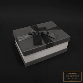 Luxe fekete és szürke színű díszdoboz masnival - Kicsi