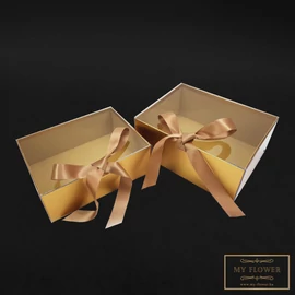 Delux arany díszdoboz műanyag kinyitható tetővel és masnival - Kicsi