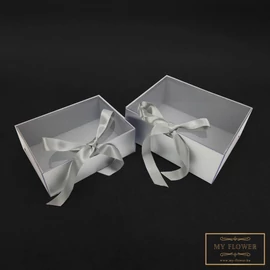 Delux ezüst díszdoboz műanyag kinyitható tetővel és masnival - Kicsi