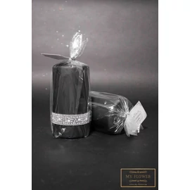 Fekete gyertya gyöngyös díszcsíkkal - Nagy