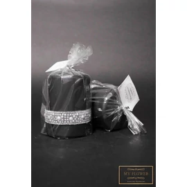 Fekete gyertya gyöngyös díszcsíkkal - Kicsi