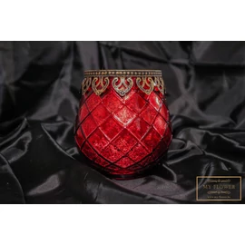 Piros színű üveg gyertyatartó mintás arany szegéllyel - Kicsi