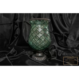 Pasztell mentazöld kehely alakú rusztikus üveg gyertyatartó 