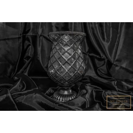 Sötétszürke kehely alakú rusztikus üveg gyertyatartó 