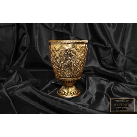 Arany színű kehely alakú rusztikus üveg gyertyatartó 