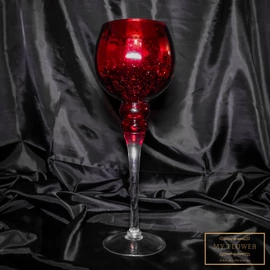 Piros kehely alakú üveg gyertyatartó - Közepes