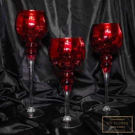 Piros kehely alakú üveg gyertyatartó szett (3db)