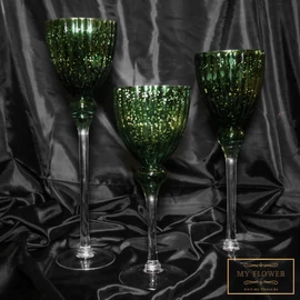 Zöld kehely alakú üveg gyertyatartó szett (3db)