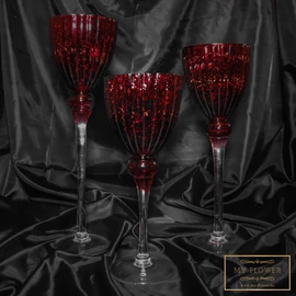 Bordó kehely alakú üveg gyertyatartó szett (3db)