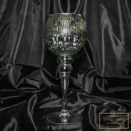 Pasztell mentazöld kehely alakú üveg gyertyatartó - Kicsi