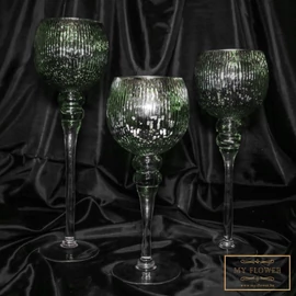 Pasztell mentazöld kehely alakú üveg gyertyatartó szett (3db)