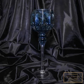 Sötétkék kehely alakú üveg gyertyatartó - Közepes