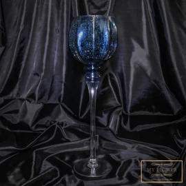 Sötétkék kehely alakú üveg gyertyatartó - Nagy