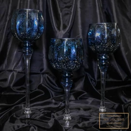 Sötétkék kehely alakú üveg gyertyatartó szett (3db)