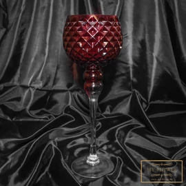 Bordó dombormintás üveg gyertyatartó - Kicsi