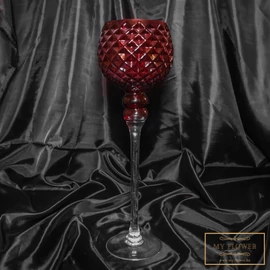 Bordó dombormintás üveg gyertyatartó - Nagy