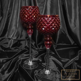 Bordó dombormintás üveg gyertyatartó szett (2db)