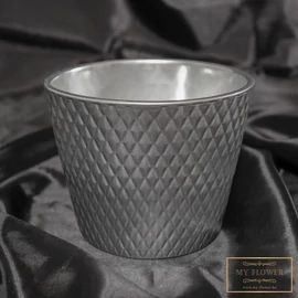 Ezüst matt geometrikus mintájú virágccserép - Közepes
