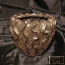 Antik rozsdaszínű dombormintás virágcserép - Kicsi