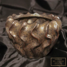 Antik rozsdaszínű dombormintás virágcserép - Nagy